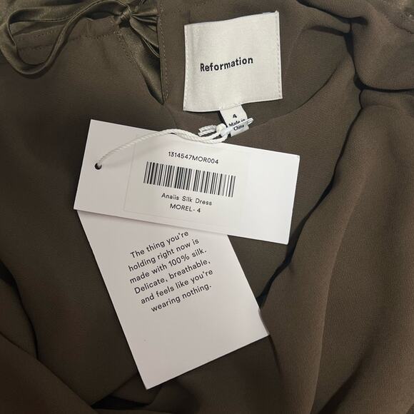 Reformation Morel Brown Anaiis Silk Dress High Neck Open Back Maxi Dress Size 4 - Picture 9 of 11